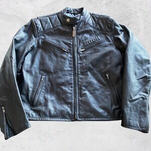 Buell Jacket Mens Large Black Genuine Leather Motorcycle Biker Moto Professional